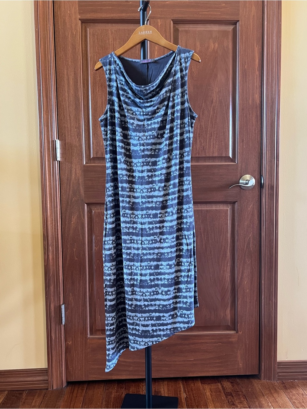 Fresh Produce Dress Sleeveless High Low Hem Cowl Neck Blue Gray Size M